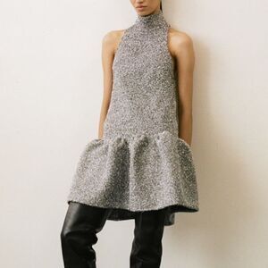 NWT AKNVAS Saloni Ruffled Tinsel Knit Mini Dress Size Medium